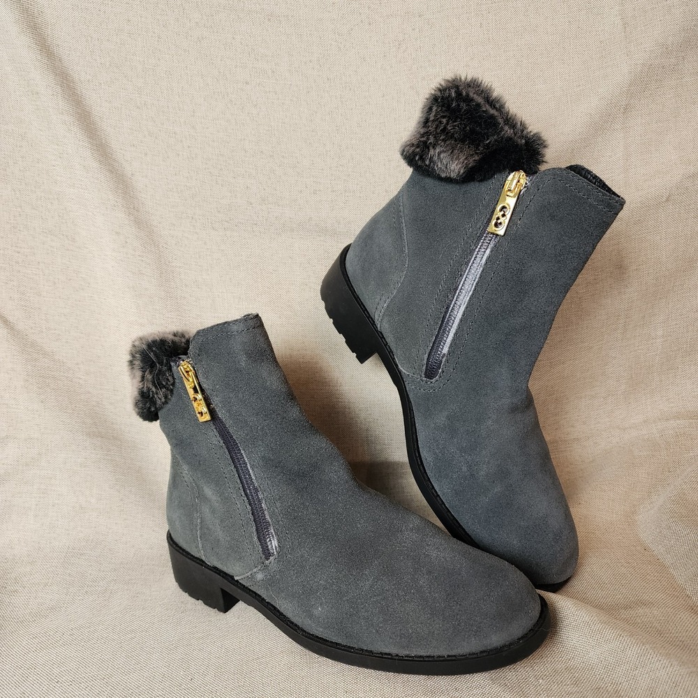 Cole Haan Quinney Suede Waterproof Ankle‎ Bootie Faux Fur Gray 7.5 Cozy Scandi